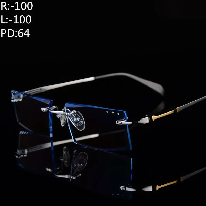 Femlion Diamond Rimless Eyeglasses: Hypervision Myopia Glasses +175 to +200