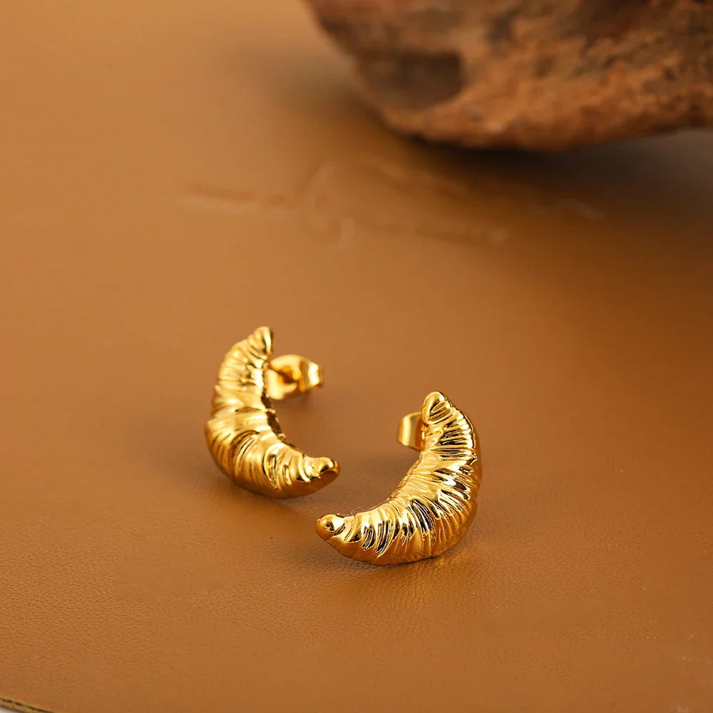 Femlion Gold Plated Croissant Stud Earrings