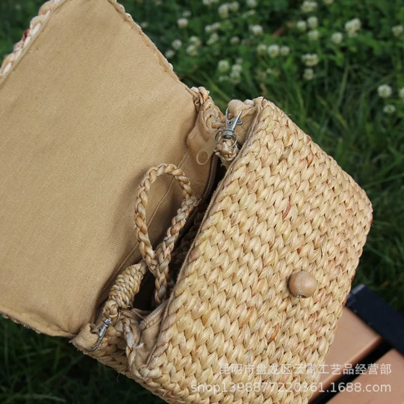 Femlion Summer Grass Weave Bag for Women: Small Fresh Shoulder & Handheld Crossbody