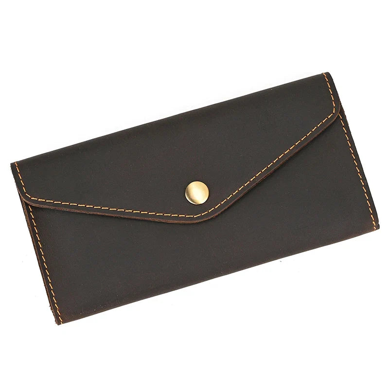 Femlion Cowhide Envelope Purse: Vintage Leather Clutch Wallet for Men and Women