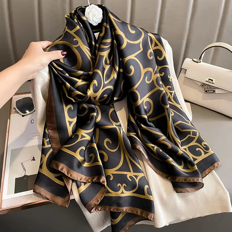 Femlion Luxury Silk Print Scarf Women Fashion Shawl Flower Headcloth