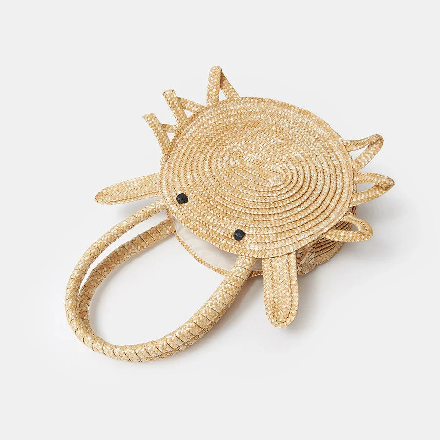 Femlion Cute Crab Straw Handbag for Girls