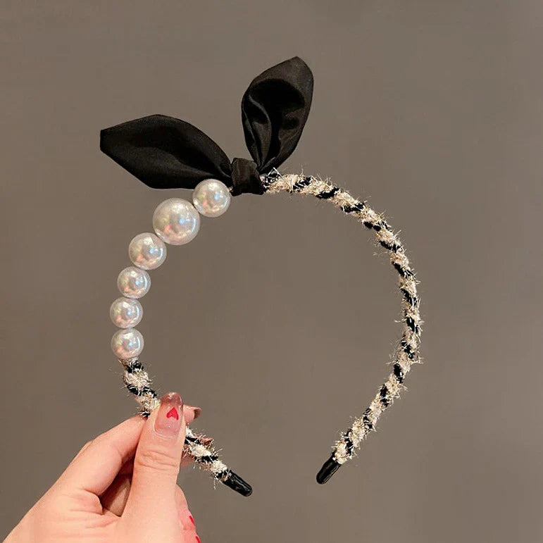 Femlion Pearl Rabbit Ear Headband for Women, Elegant Hair Hoop and Barrettes