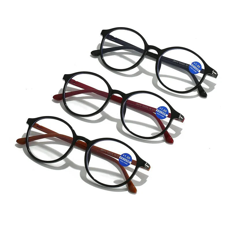 Femlion Square Round Frame Anti-blue Light Reading Glasses Diopter +1.0 - +4.0