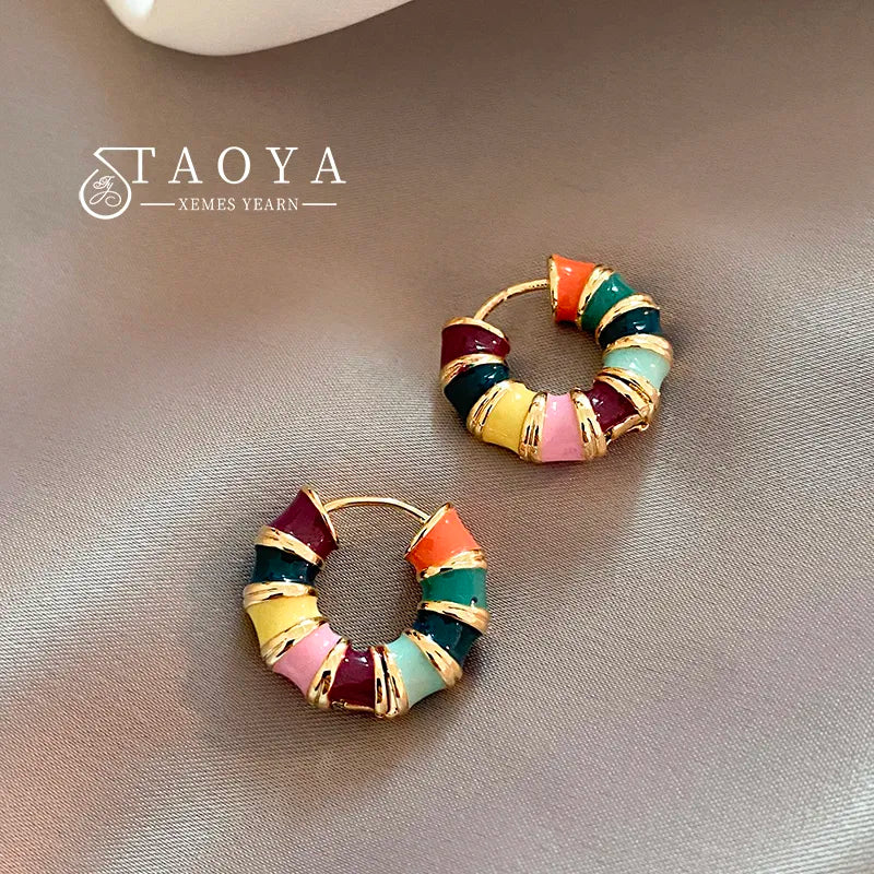 Femlion Romantic Enamel Round Hoop Earrings - 2023 New Fashion Jewelry