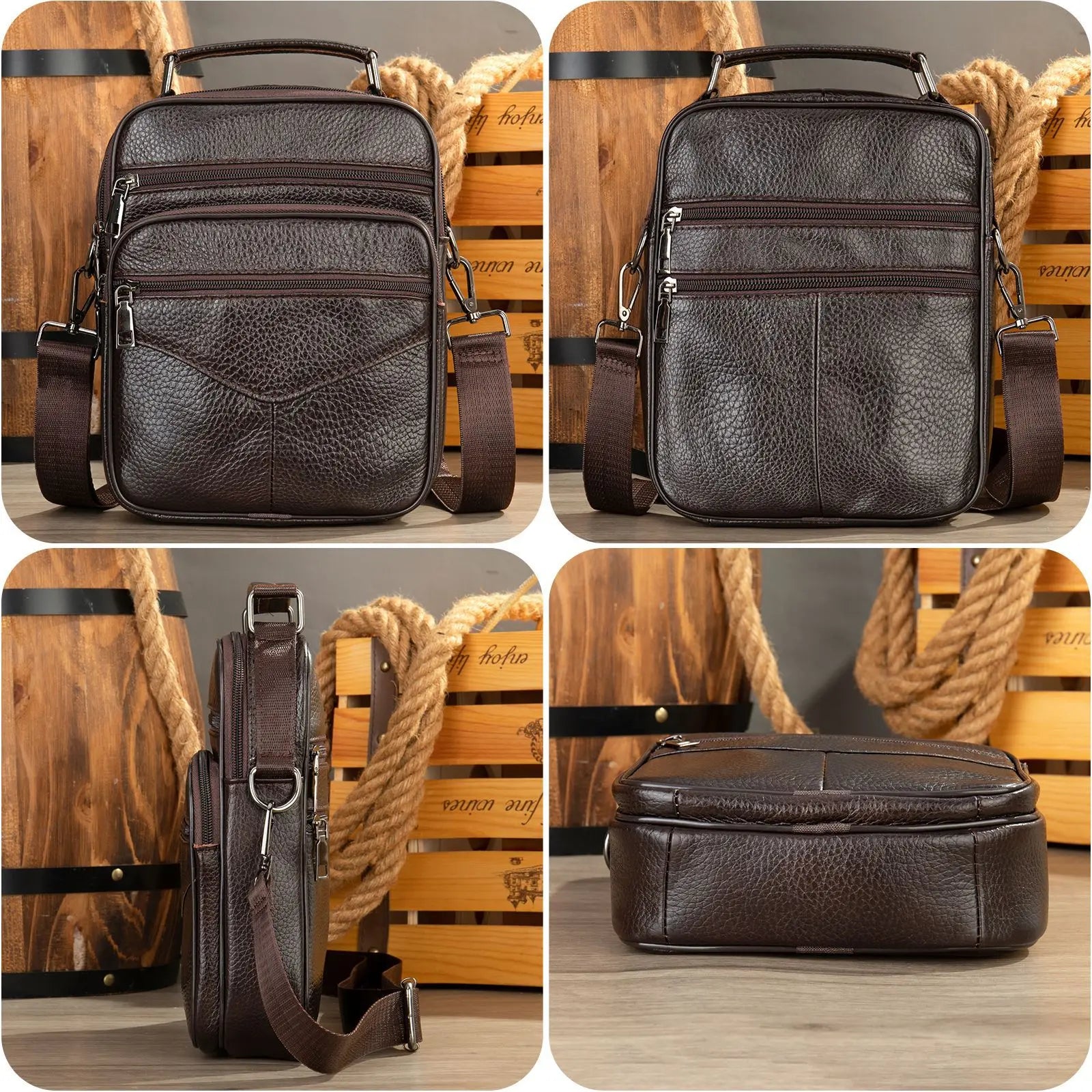 Femlion Genuine Leather Men's Crossbody Bag for Business and Commuting