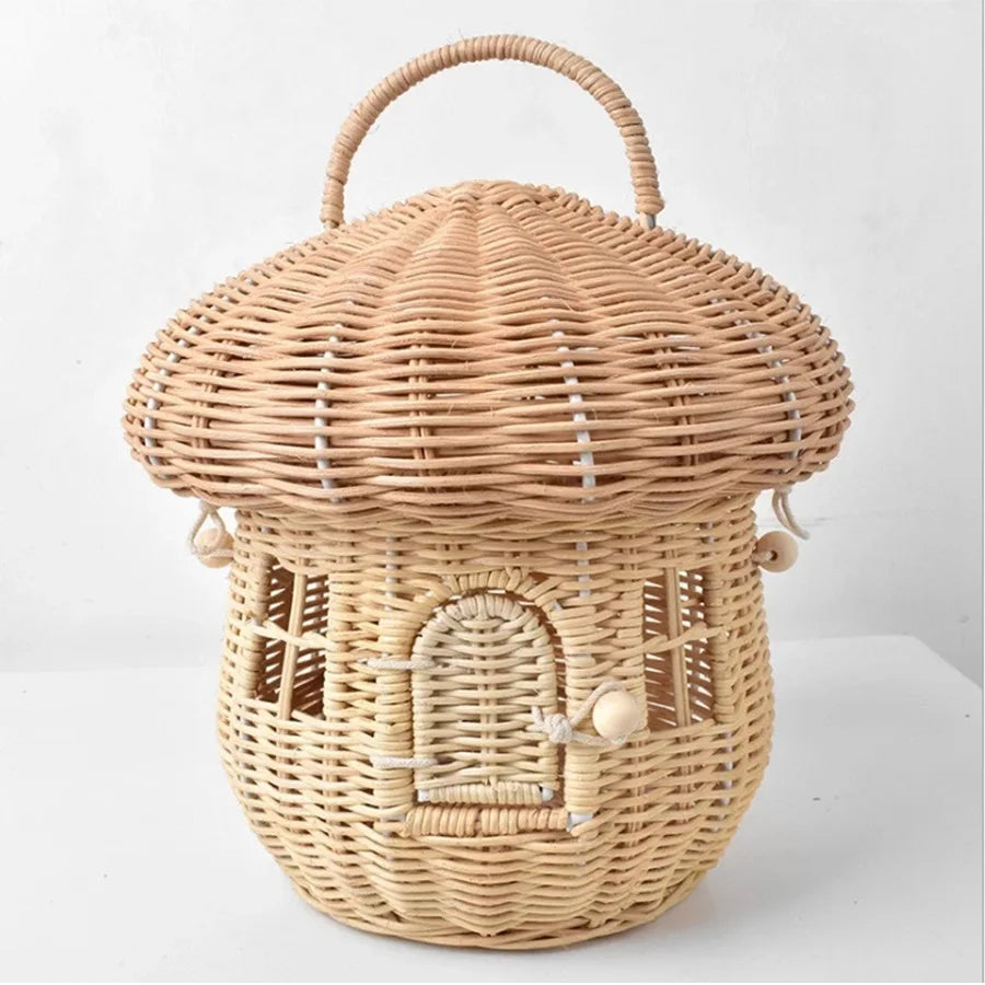 Femlion Rattan Mushroom Basket Bag | Designer Wicker Handbags | Summer Beach Straw Bag