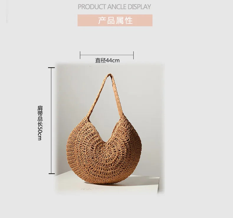 Femlion Straw Woven Round Beach Bag for Summer Vacation and High Capacity