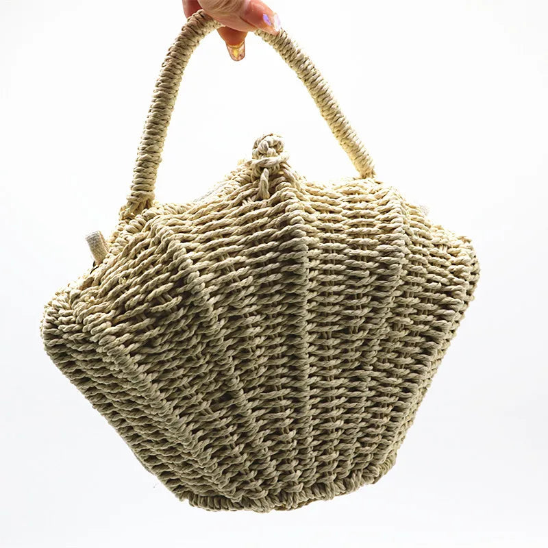 Femlion Shell Woven Straw Messenger Bag - Small Crossbody Beach Vacation Purse