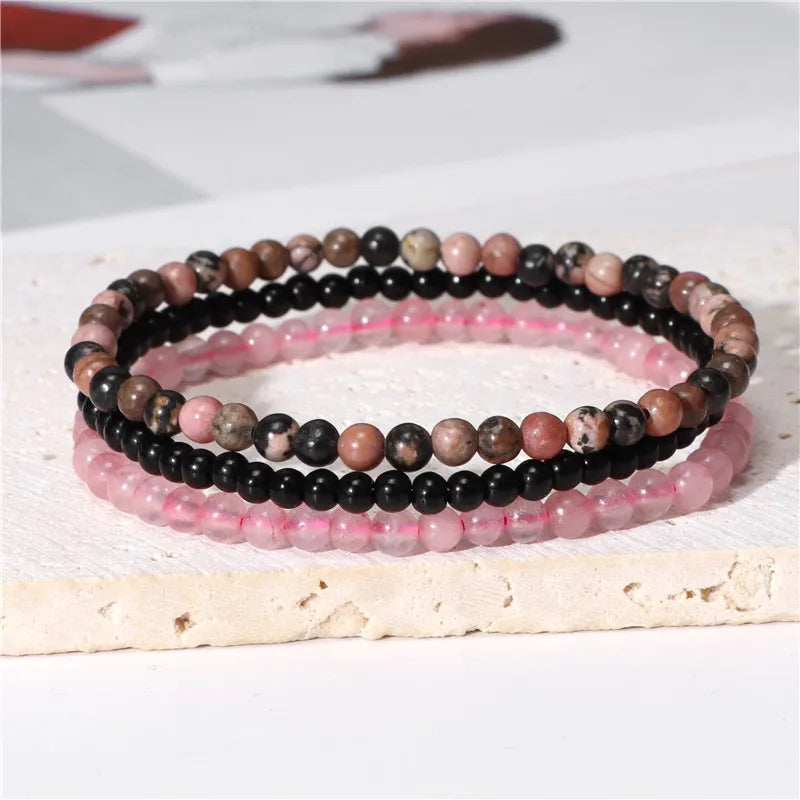 Femlion Stone Agate Crystal Beads Bracelet Set for Couples Healing Bangle Jewelry