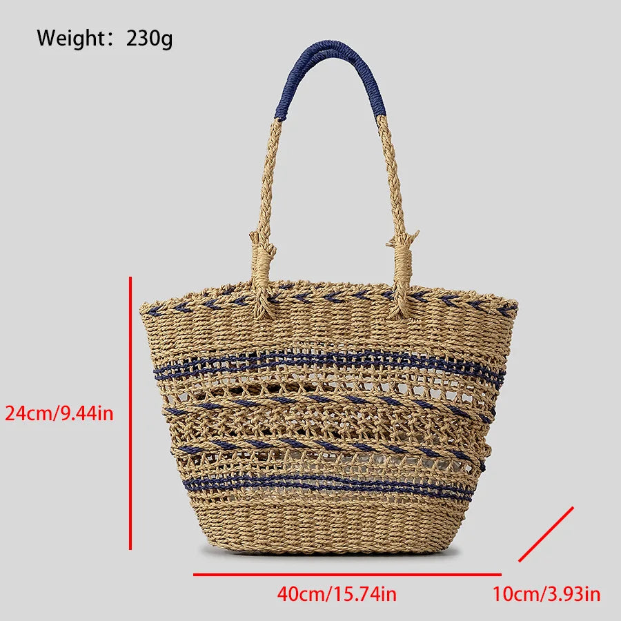 Femlion Striped Straw Basket Bag Handmade Designer Tote for Women