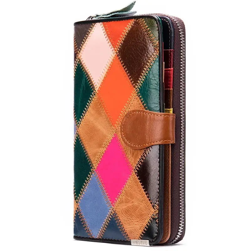 Femlion Plaid Leather Phone Wallet: Luxury Designer Long Purse for Fashionable Women