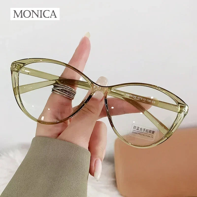 Femlion Cat Eye Anti-Blue Light Myopia Glasses Retro Square Frame Transparent Eyewear