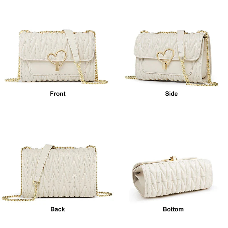 Femlion Chain Flap Bag: Off White Cowhide Shoulder Crossbody, Stylish Design