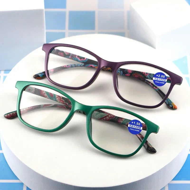 Femlion Blue Light Flower Print Reading Glasses +1.0 to +4.0