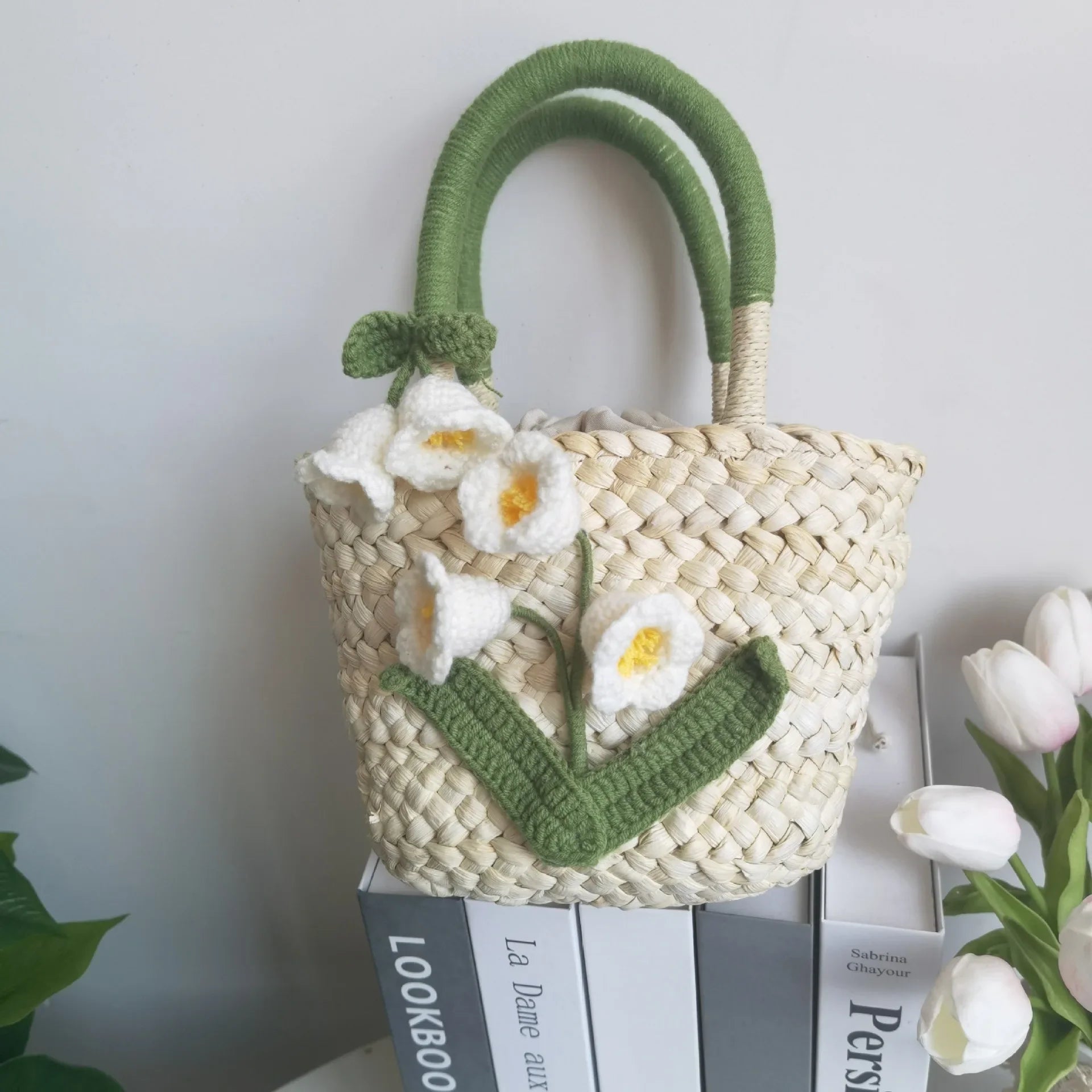 Femlion Lily Of The Valley Woven Straw Handbag for Idyllic Outings and Beach Days