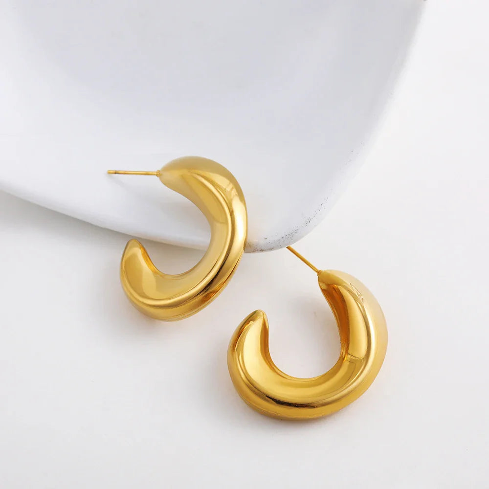 Femlion Geometric Twist Hoop Earrings Gold Plated Stainless Steel Fashion Jewelry