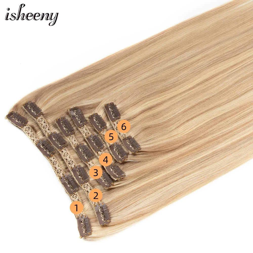 Femlion 140-240G Blonde Brazilian Remy Clip In Human Hair Extensions