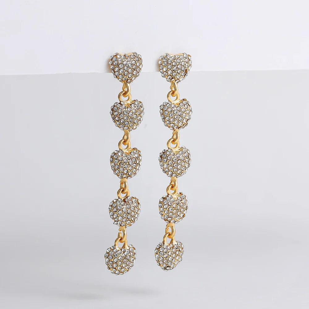 Femlion Pave CZ Heart Drop Earrings | Trendy Dangle Statement Jewelry