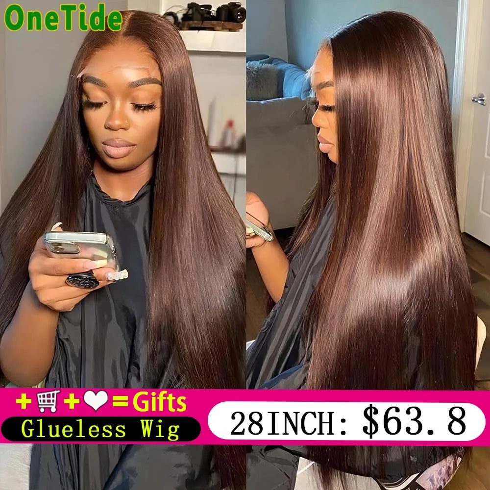 Femlion 13x4 Dark Brown Human Hair Lace Front Wig Straight Ready-To-Wear