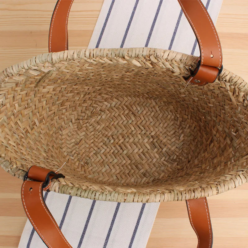 Femlion Rattan Wicker Large Tote Beach Bag Summer Travel Purse Straw Handbag