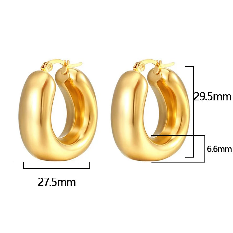 Femlion Gold Plated Chunky Tube Hoop Earrings for Women - Stylish Party Jewelry