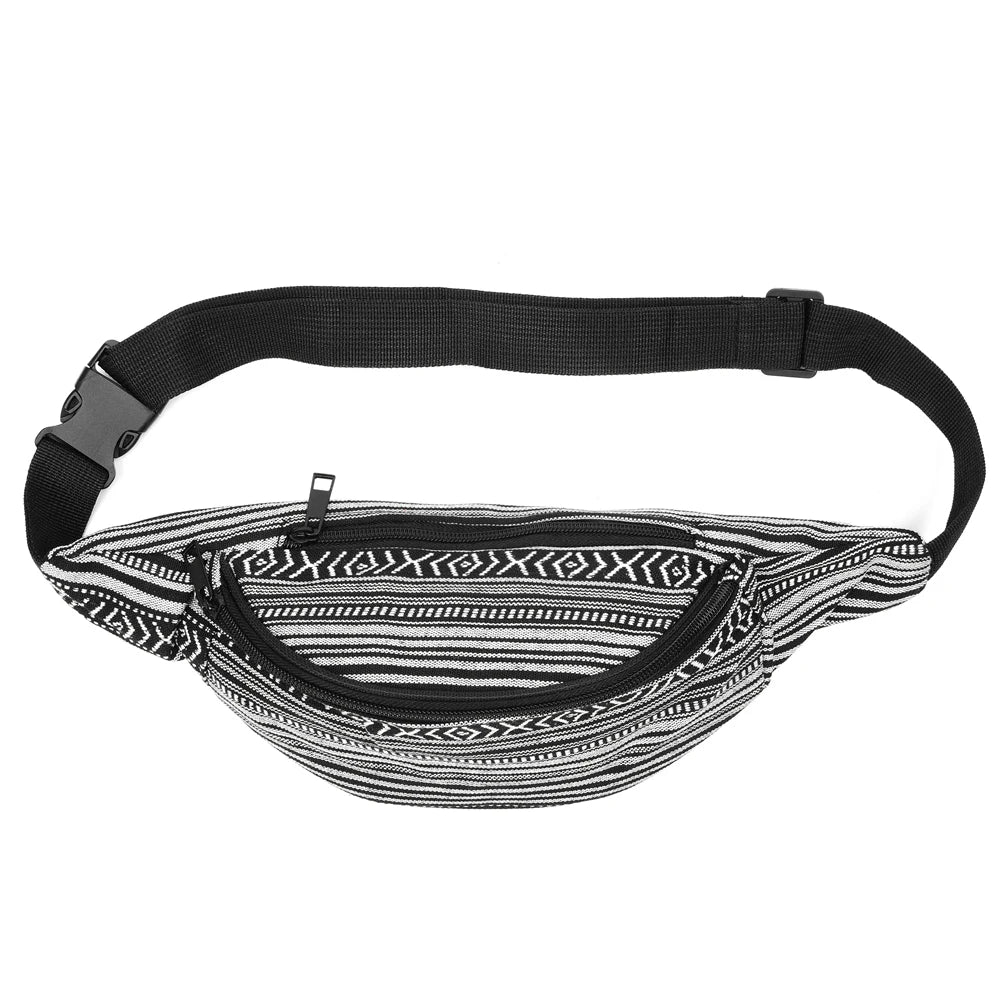 Femlion Bohemian Style Women Waist Bag Vintage Fanny Pack 2 Pockets Phone Pouch