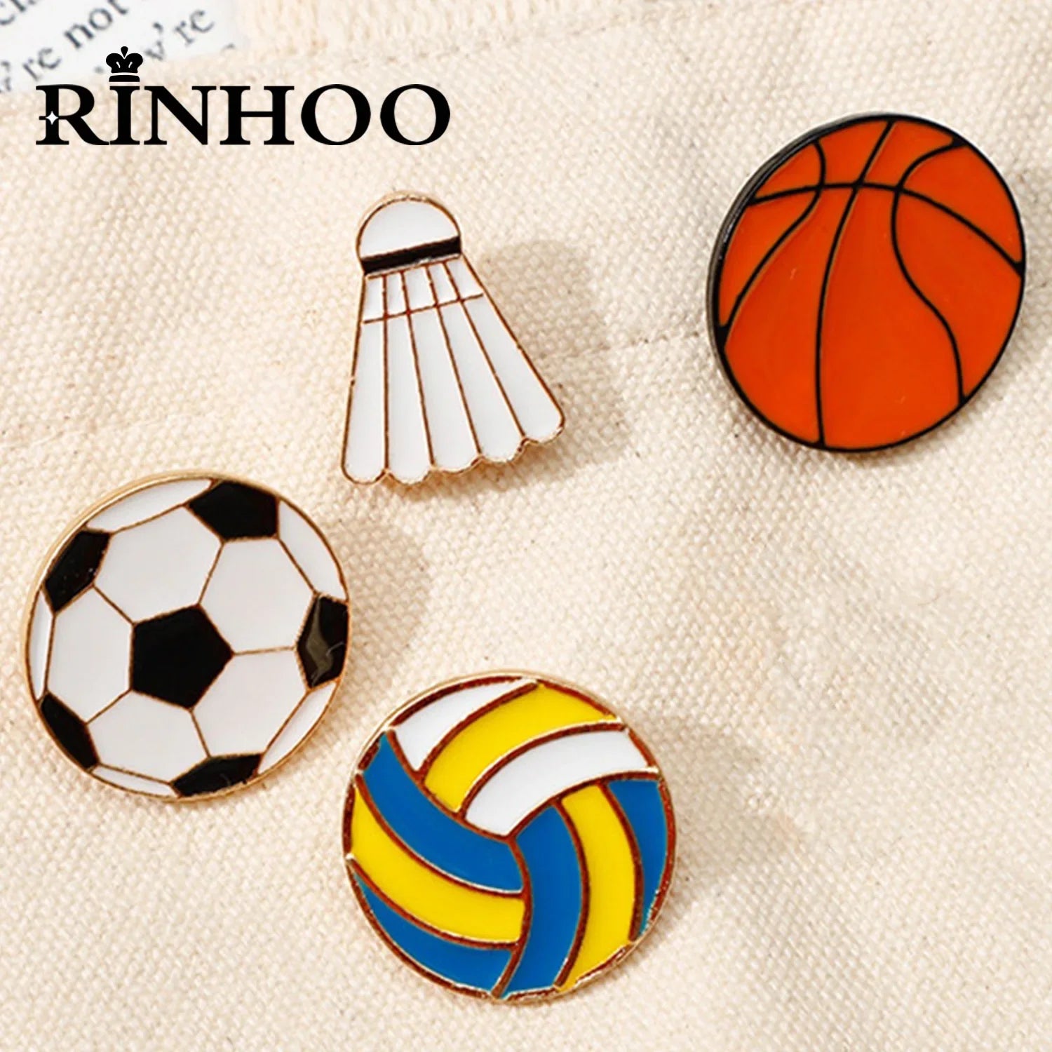 Femlion Cartoon Sports Brooch Set: Basketball, Football, Badminton, Volleyball Enamel Pins