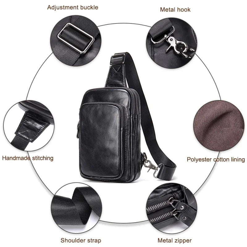 Femlion Leather Sling Bag Men Messenger Chest Phone Sport Shoulder Bag