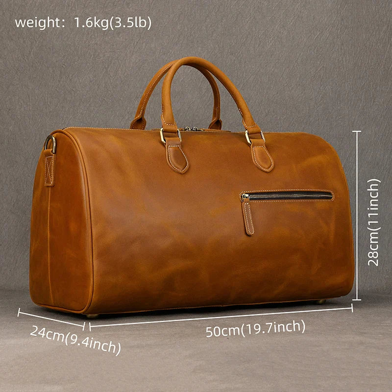 Femlion Large Crazy Horse Leather Men's Travel Duffle Bag - Premium Quality Business Handbag