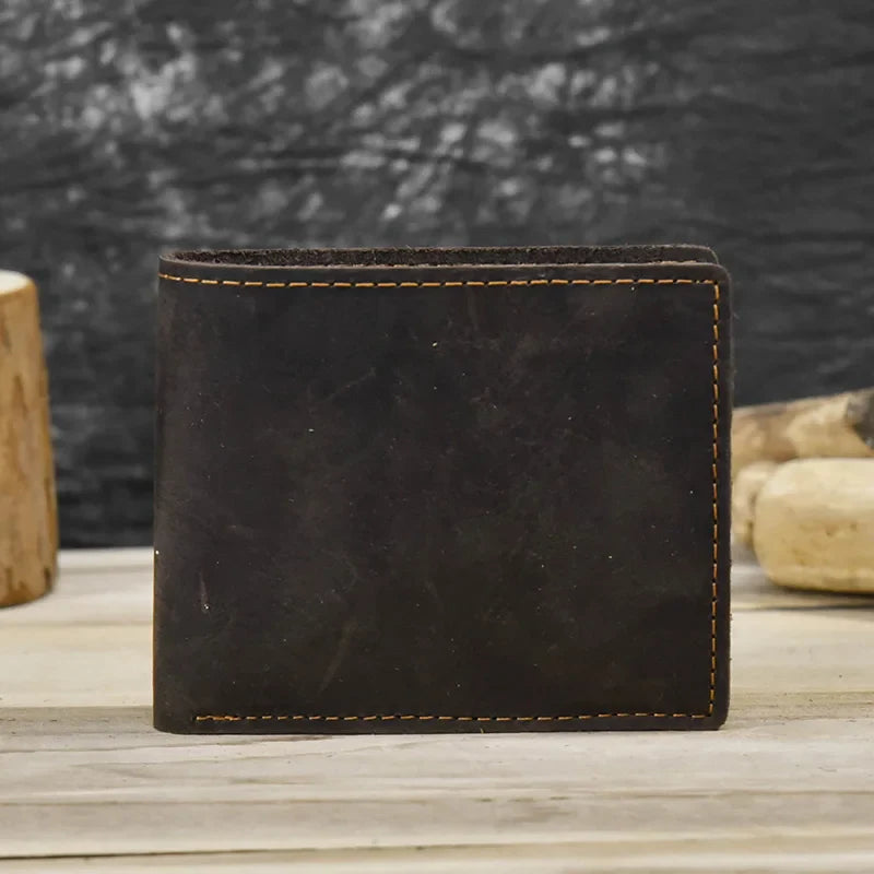 Femlion Men's Slim Leather Short Wallet - Real Cowskin, Minimalist Design & Card Holder