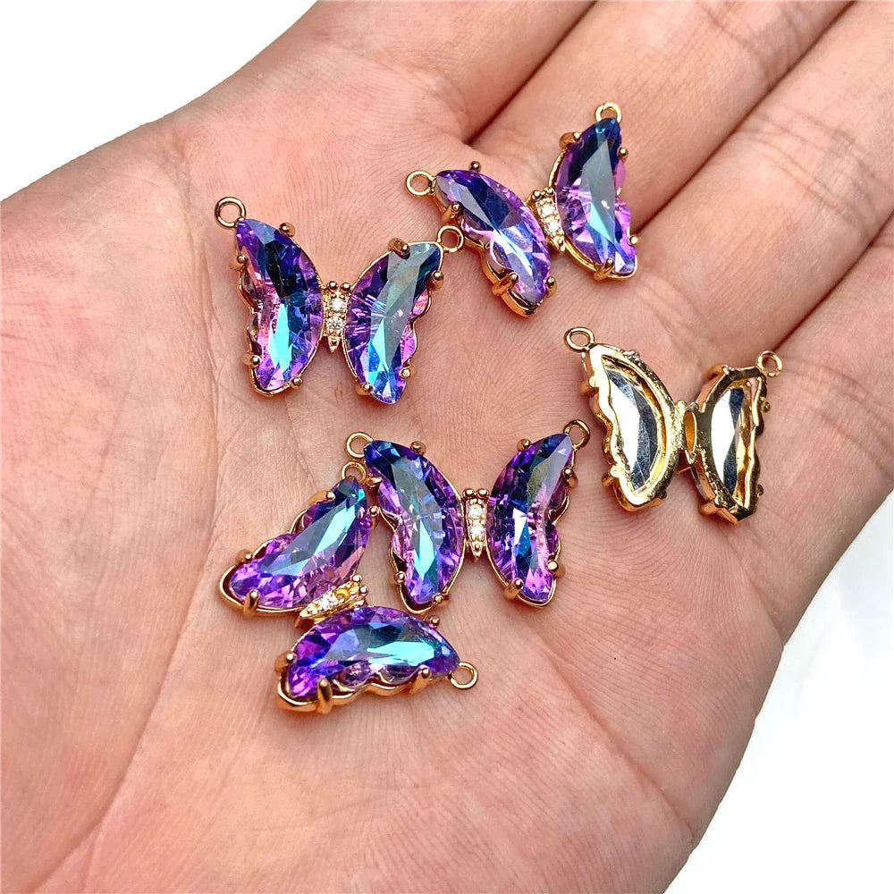 Femlion Glass Crystal Butterfly Charms Connectors for DIY Jewelry Making