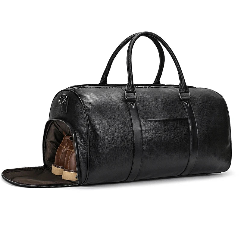 Femlion Leather Duffle Bag with Shoe Pocket for Men and Women