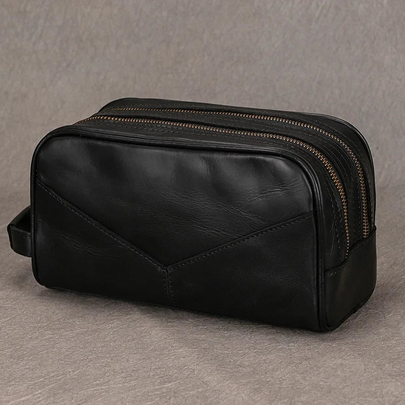 Femlion Genuine Leather Travel Wash Bag Clutch for Men & Women