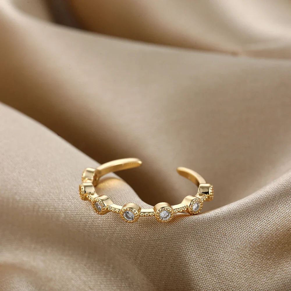 Femlion Shiny Zircon Geometric Stackable Gold Rings for Women