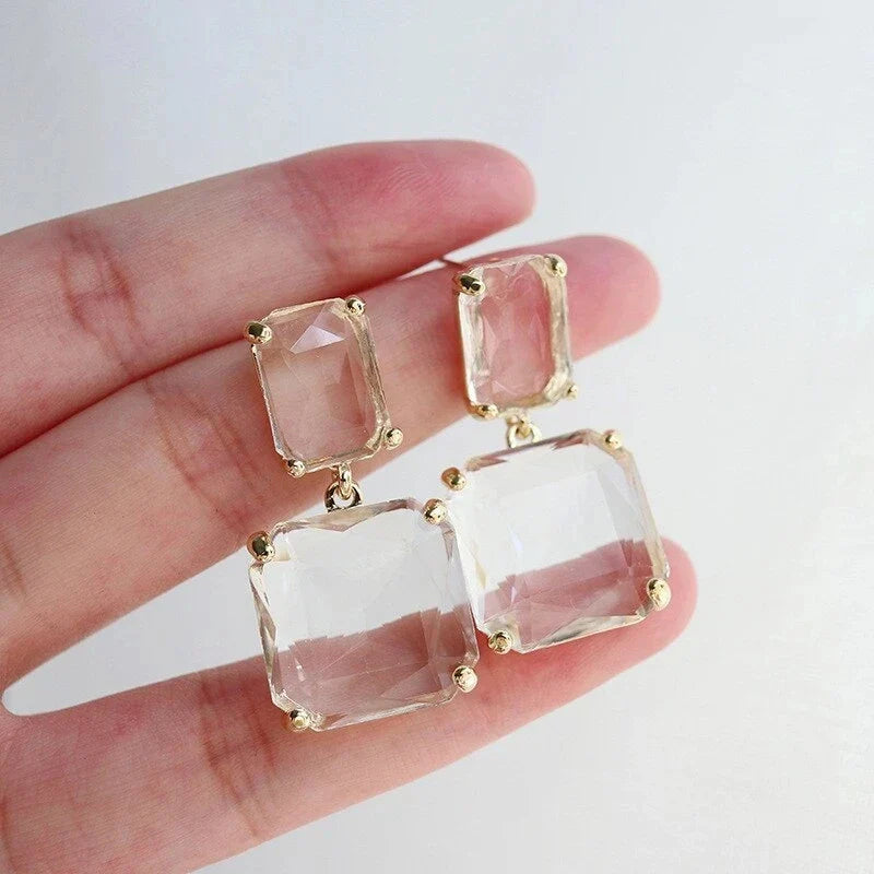 Femlion Geometric Square Crystal Pendant Earrings: Trendy Korea Jewelry for Women