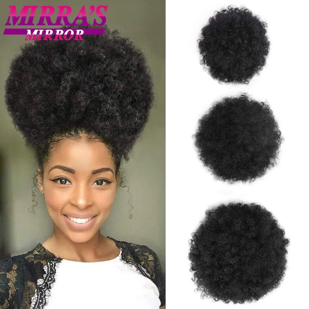 Femlion 10" Afro Puff Drawstring Ponytail Extension for Black Women - Synthetic Curly Bun Hairpiece