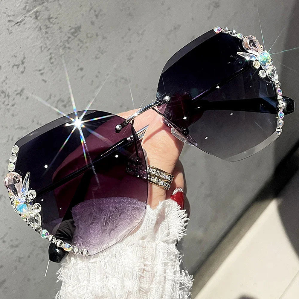 Femlion Rhinestone Sunglasses Gradient Lens Luxury Fashion Shades for Women Men