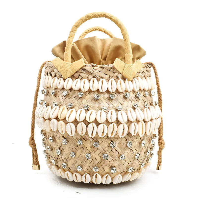 Femlion Pearl Woven Beach Bag - Designer Bucket Handbag for Summer 2022