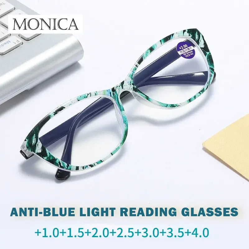 Femlion Printed Frame Anti-Blue Light Reading Glasses for Women, +1.0 to +4.0