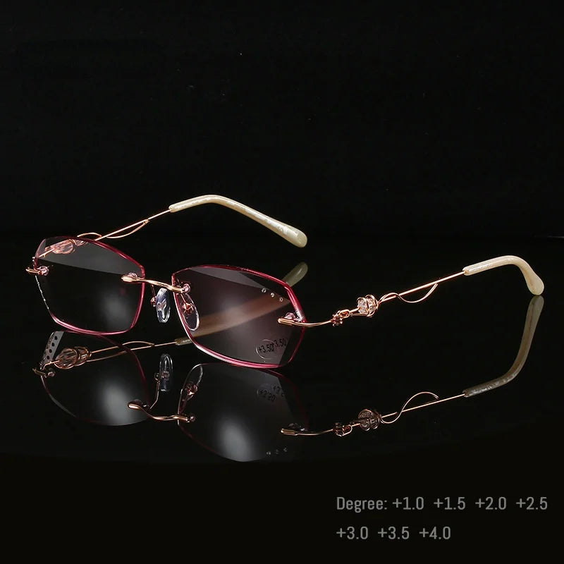 Femlion Pink Gradient Rhinestone Reading Glasses +3.0