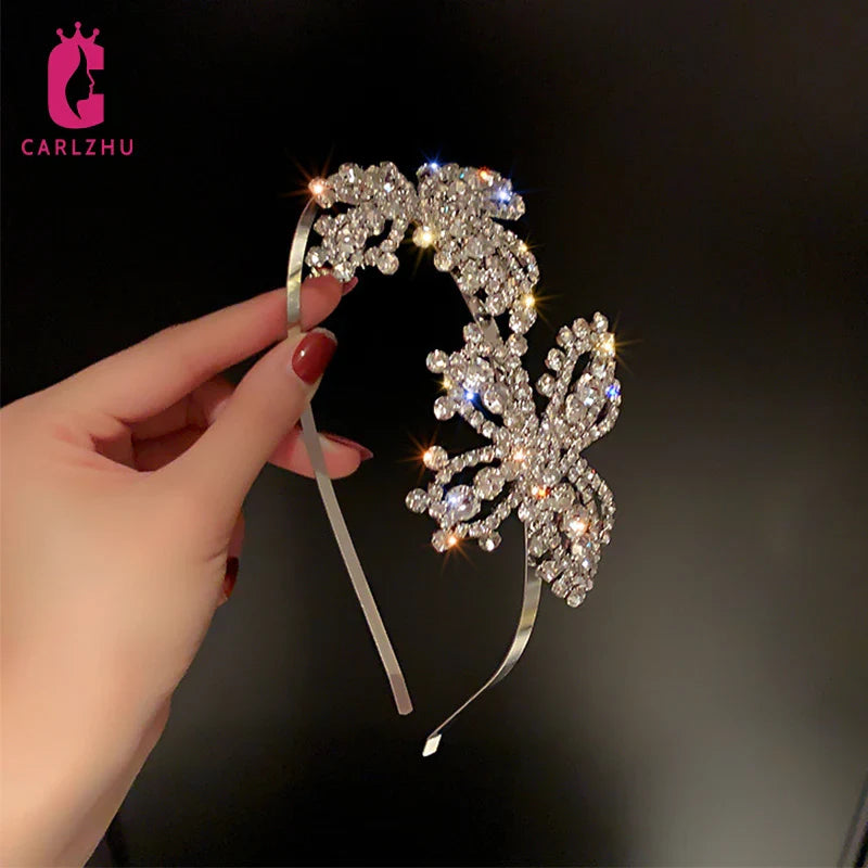 Femlion Crystal Rhinestone Butterfly Hairband - Bridal Wedding Accessories