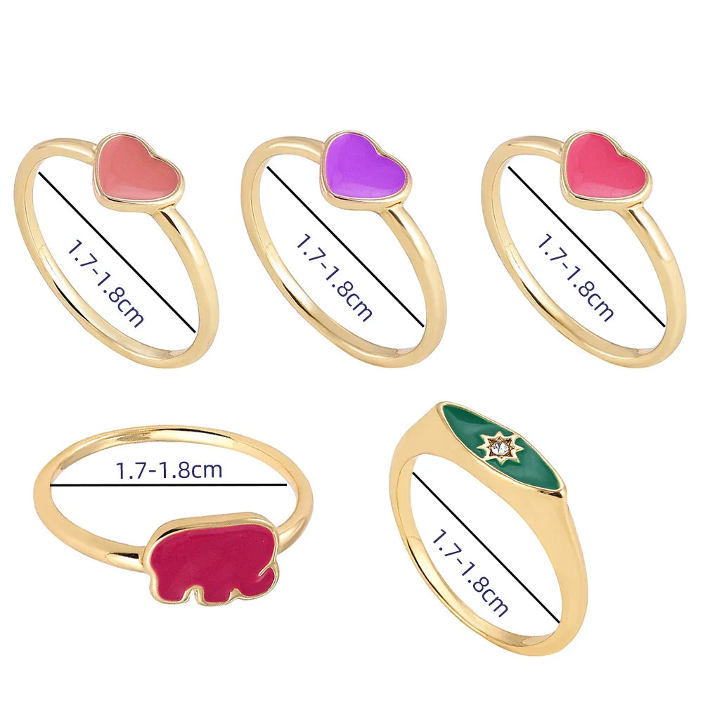 Femlion Pink Enamel Heart Rings for Women - Trendy Minimalist Fashion Jewelry