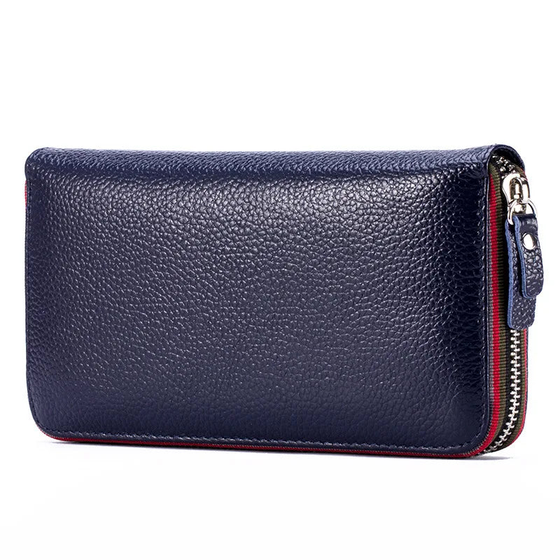 Femlion Genuine Leather Long Wallet Men Women Unisex Zipper Coin Purse Card Holder