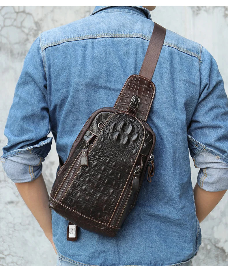 Femlion Alligator Pattern Leather Chest Bag Men's Crossbody Chest Pack