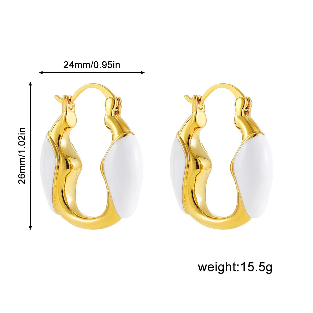 Femlion Gold Plated Enamel Round Hoop Earrings Women's Fashion Jewelry