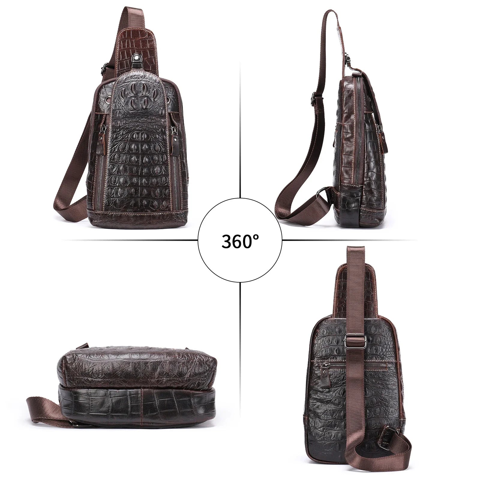 Femlion Alligator Pattern Leather Chest Bag Men's Crossbody Chest Pack