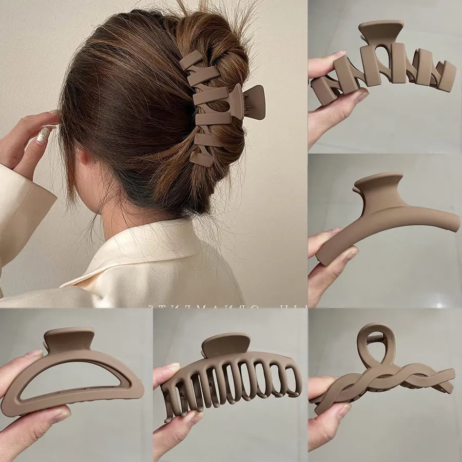 Femlion Geometric Acrylic Hair Claw Clips for Women - Coffee Beige Hairpin Headwear