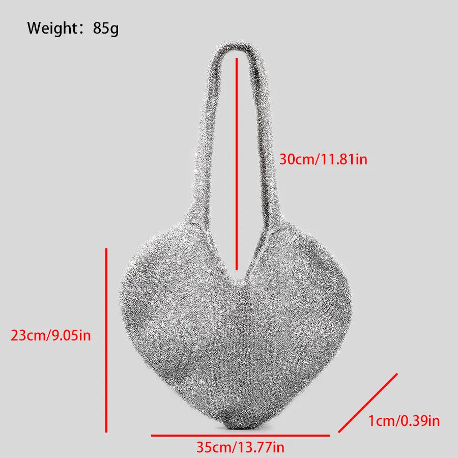 Femlion Gold Thread Knit Heart Bag: Large Capacity Shoulder Tote for Women