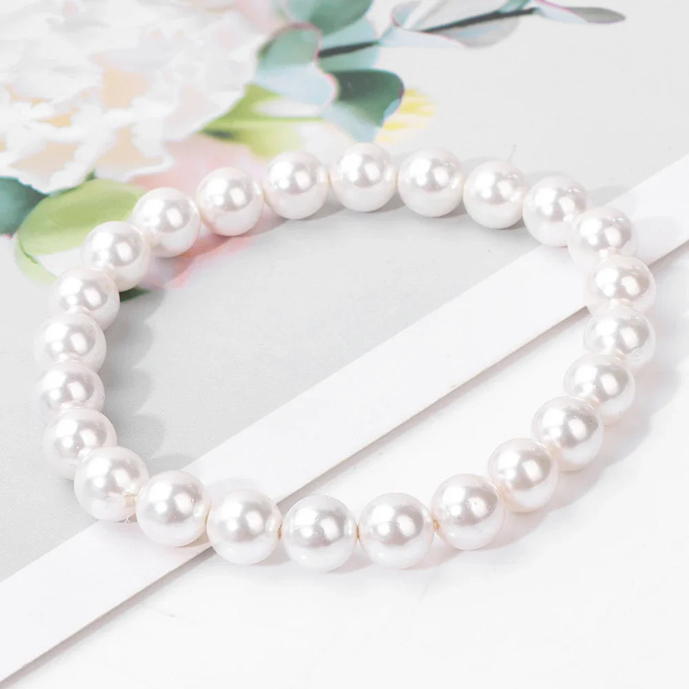 Femlion White Shell Pearl Beaded Bracelet Women's Wedding Jewelry Handmade Gift